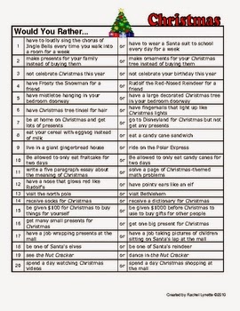 http://www.teacherspayteachers.com/Product/FREE-Christmas-Would-You-Rather-Questions-107134